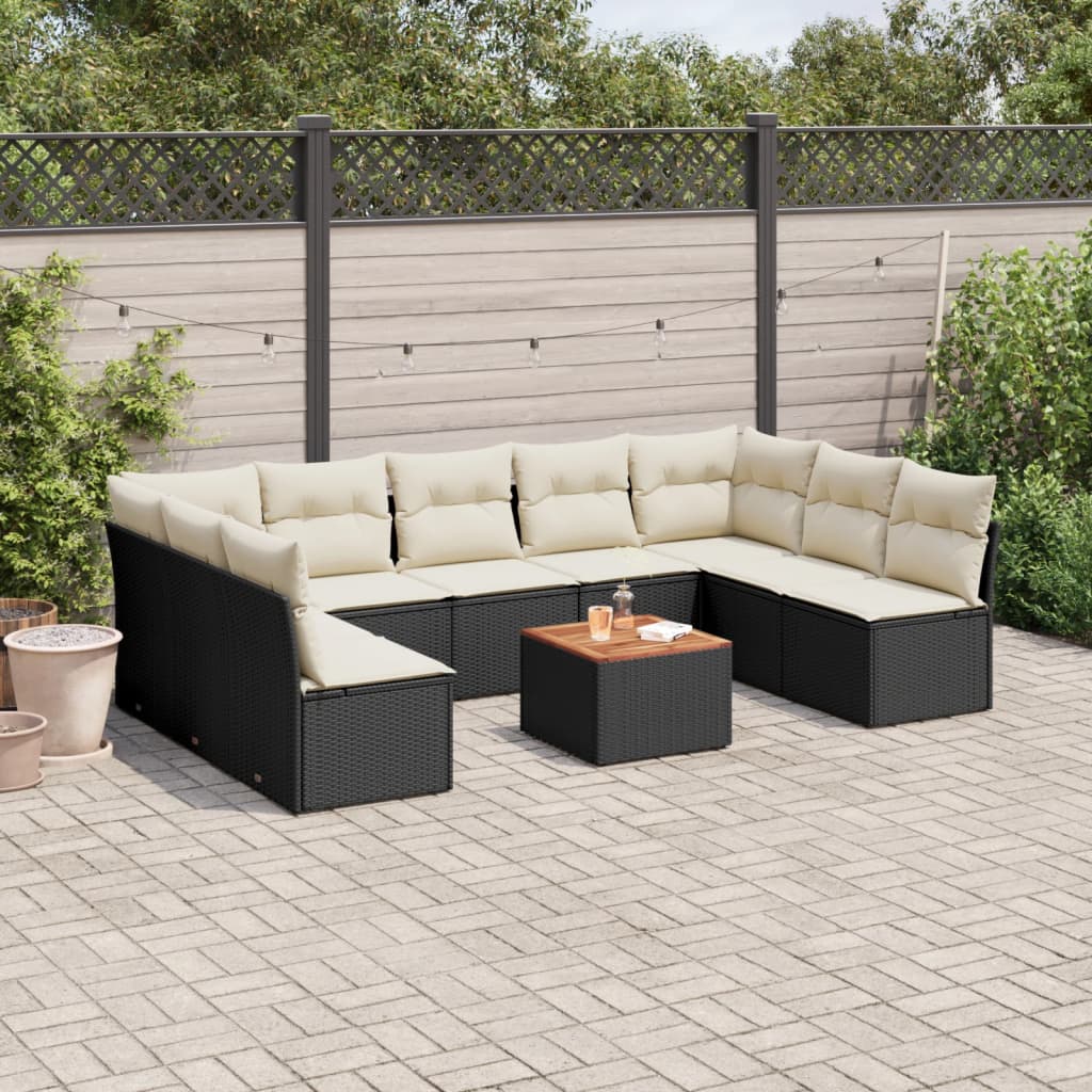 10-delige Loungeset met kussens poly rattan zwart is nu te koop bij PeponiXL, paradijselijk wonen!