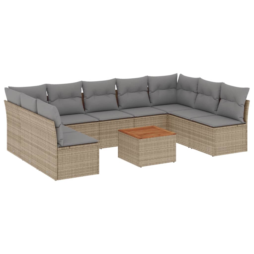 10-delige Loungeset met kussens poly rattan beige is nu te koop bij PeponiXL, paradijselijk wonen!