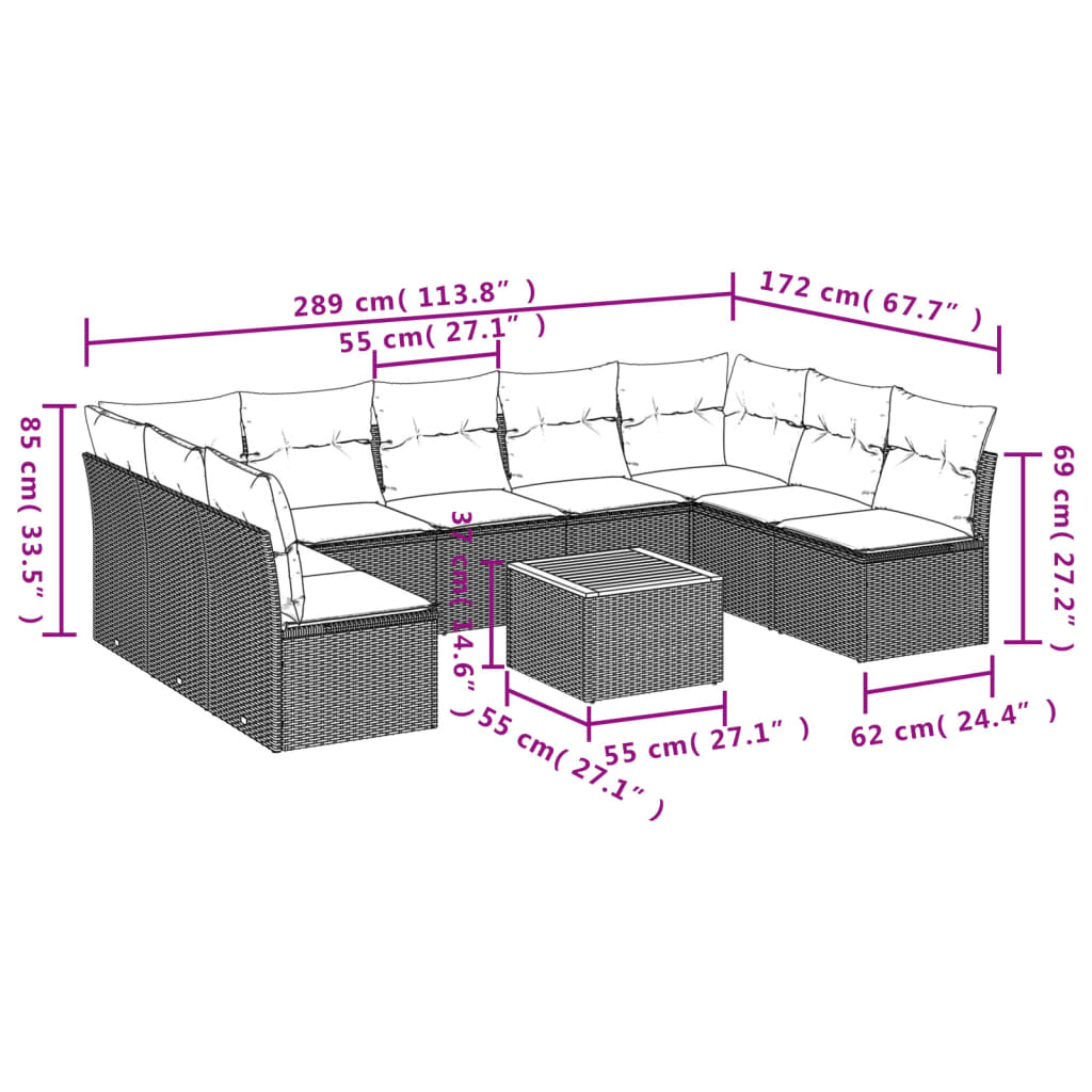 10-delige Loungeset met kussens poly rattan beige is nu te koop bij PeponiXL, paradijselijk wonen!