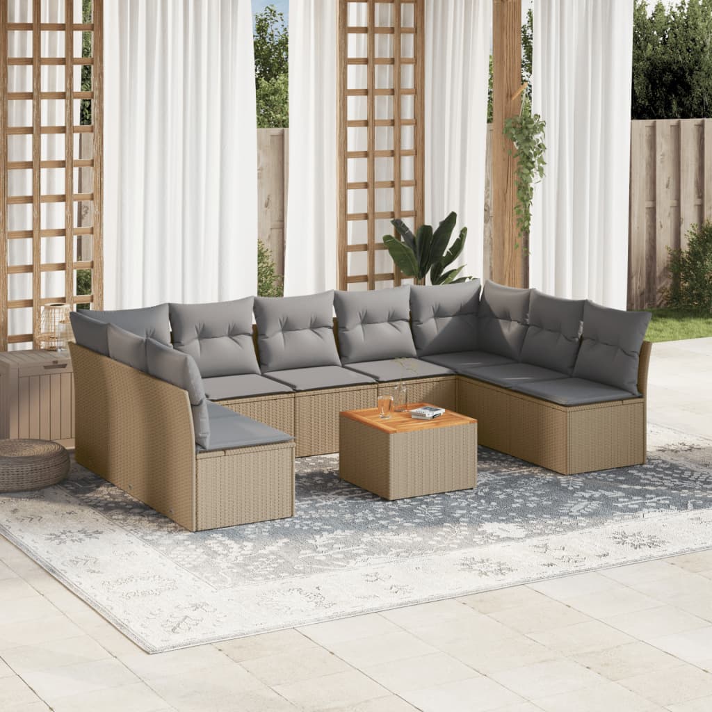 10-delige Loungeset met kussens poly rattan beige is nu te koop bij PeponiXL, paradijselijk wonen!