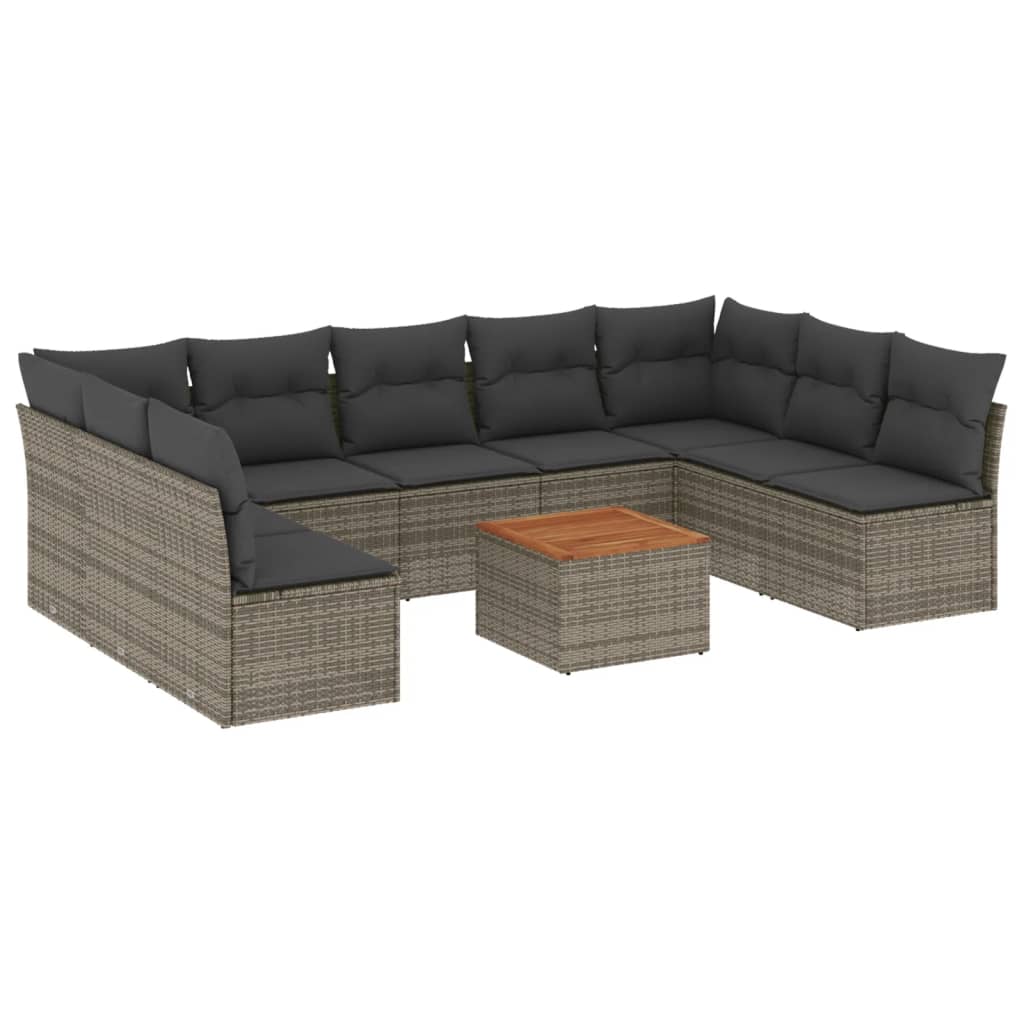 10-delige Loungeset met kussens poly rattan grijs is nu te koop bij PeponiXL, paradijselijk wonen!