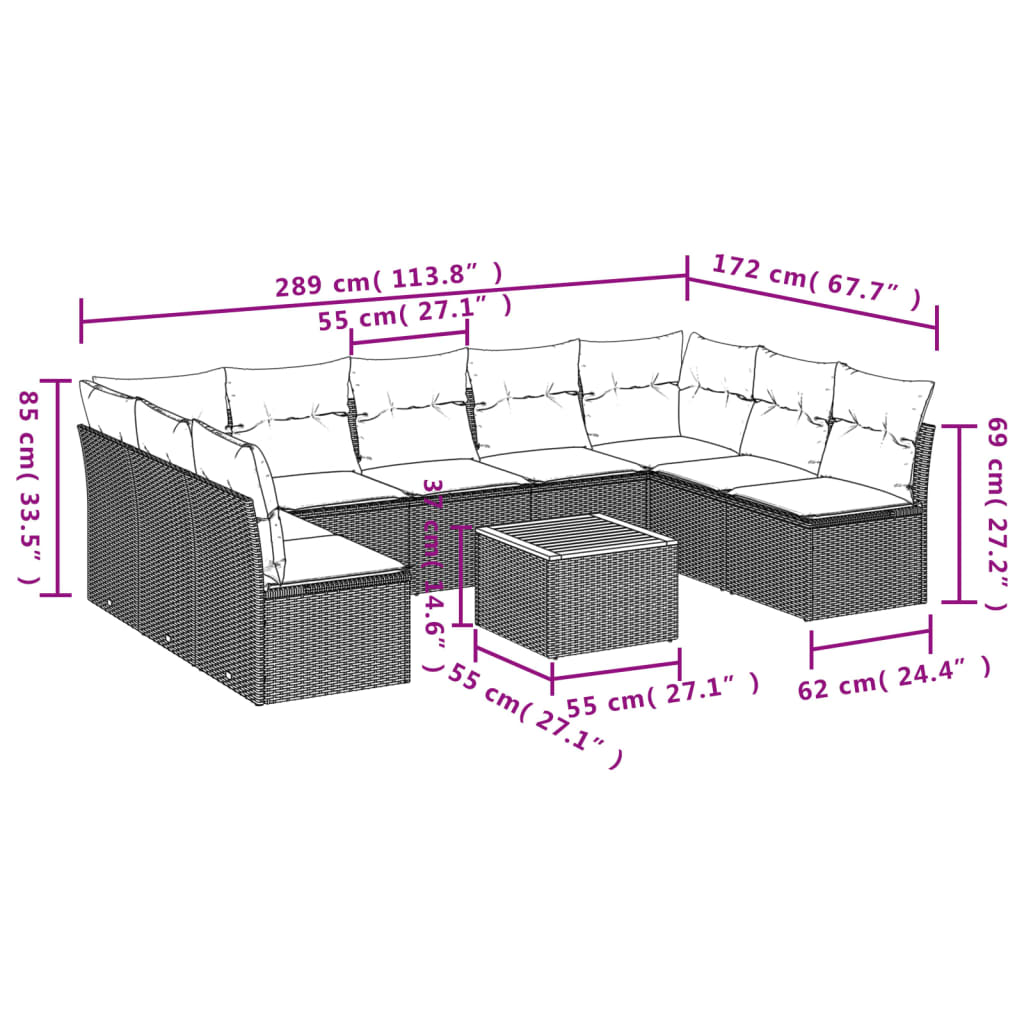 10-delige Loungeset met kussens poly rattan grijs is nu te koop bij PeponiXL, paradijselijk wonen!