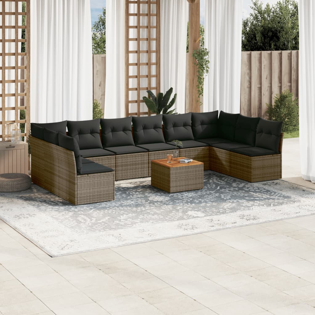 11-delige Loungeset met kussens poly rattan grijs is nu te koop bij PeponiXL, paradijselijk wonen!