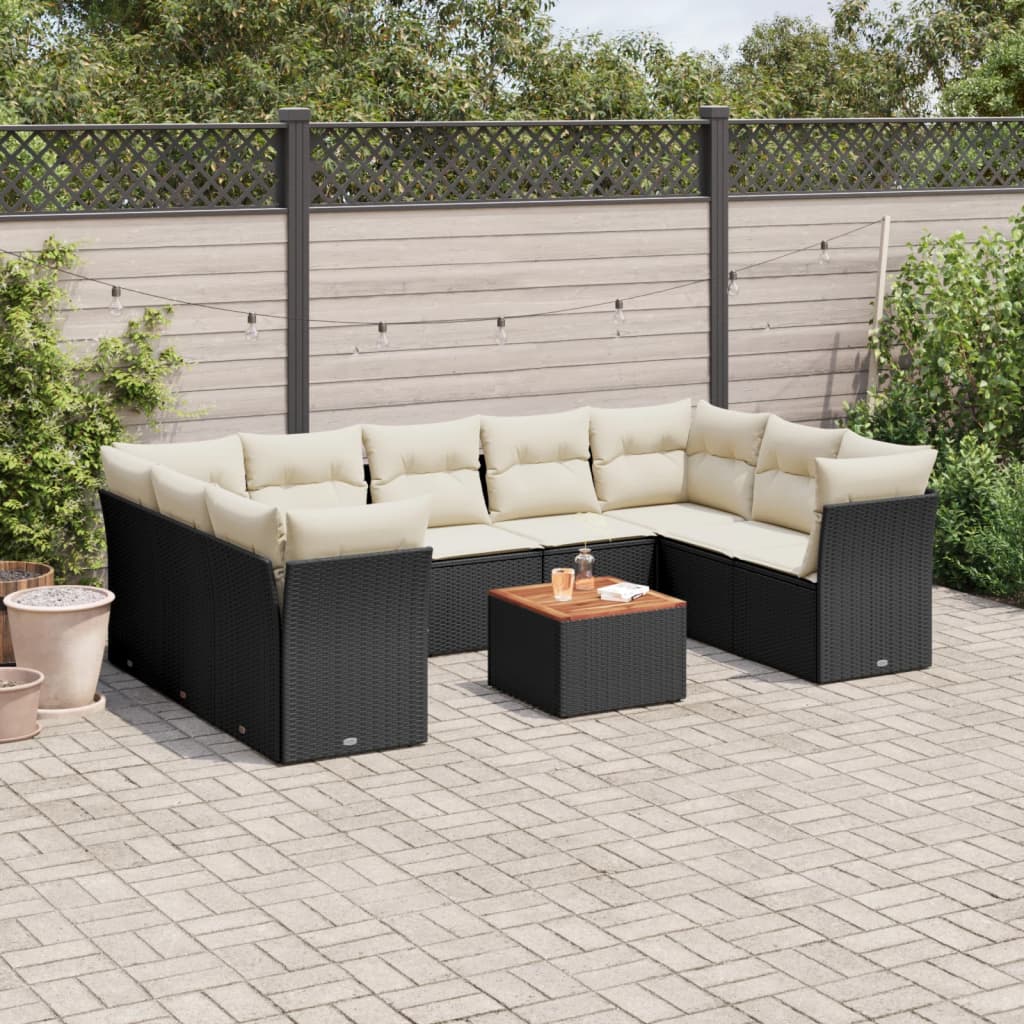10-delige Loungeset met kussens poly rattan zwart is nu te koop bij PeponiXL, paradijselijk wonen!