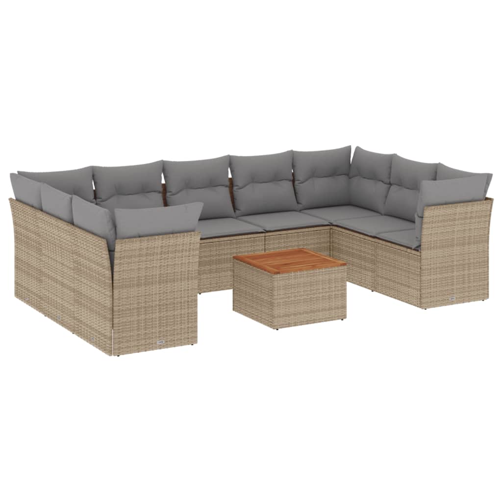 10-delige Loungeset met kussens poly rattan beige is nu te koop bij PeponiXL, paradijselijk wonen!