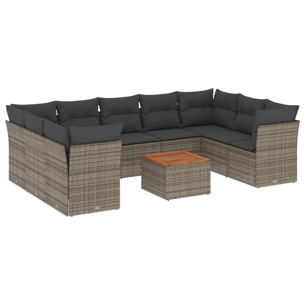 10-delige Loungeset met kussens poly rattan grijs is nu te koop bij PeponiXL, paradijselijk wonen!