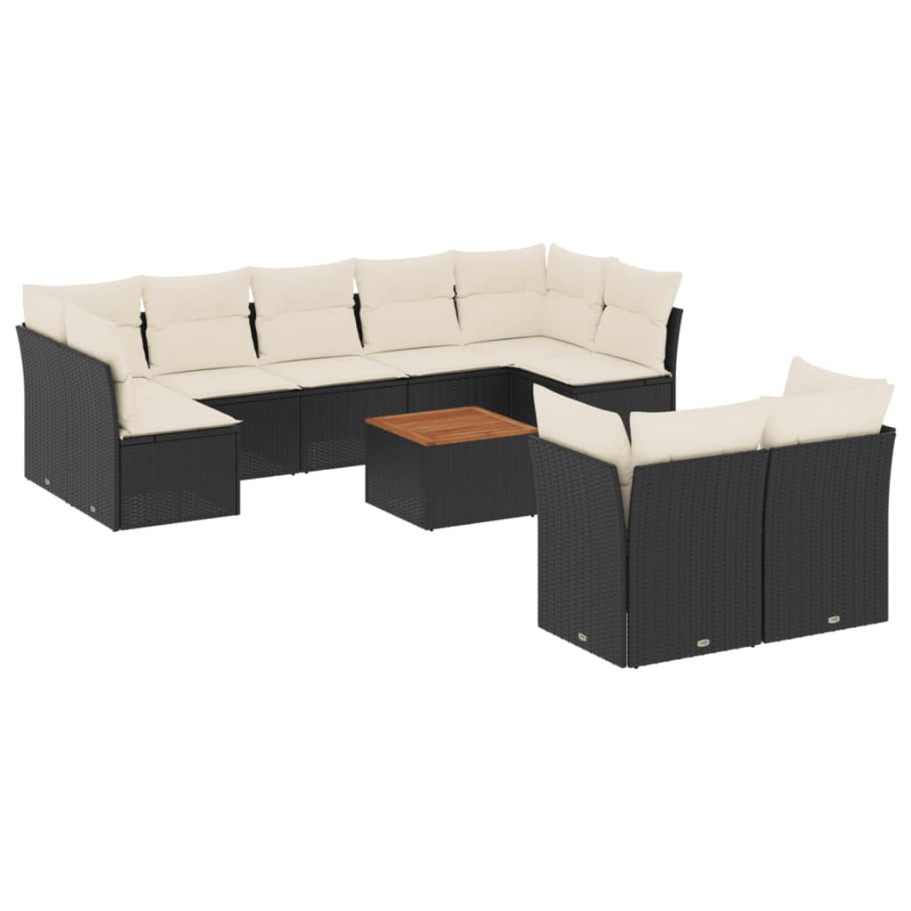 10-delige Loungeset met kussens poly rattan zwart is nu te koop bij PeponiXL, paradijselijk wonen!