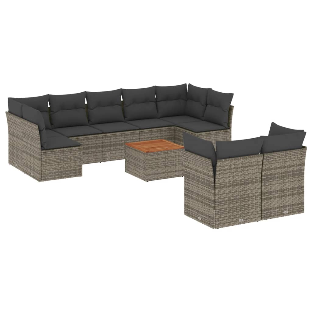 10-delige Loungeset met kussens poly rattan grijs is nu te koop bij PeponiXL, paradijselijk wonen!