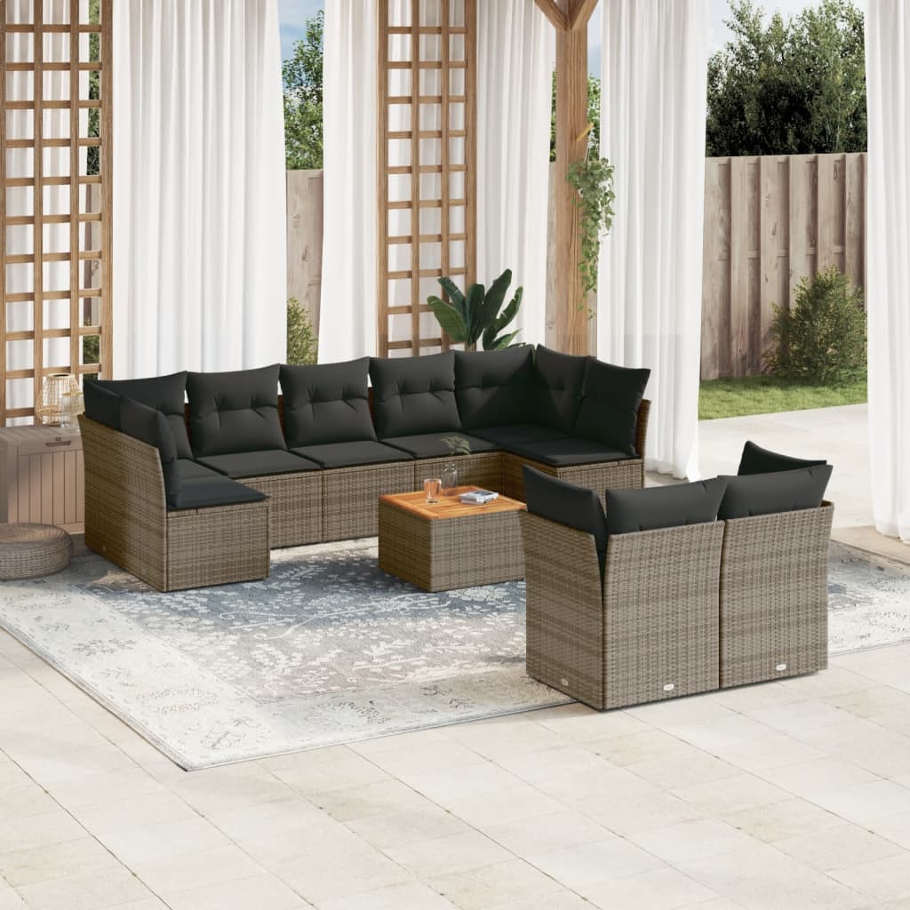 10-delige Loungeset met kussens poly rattan grijs is nu te koop bij PeponiXL, paradijselijk wonen!