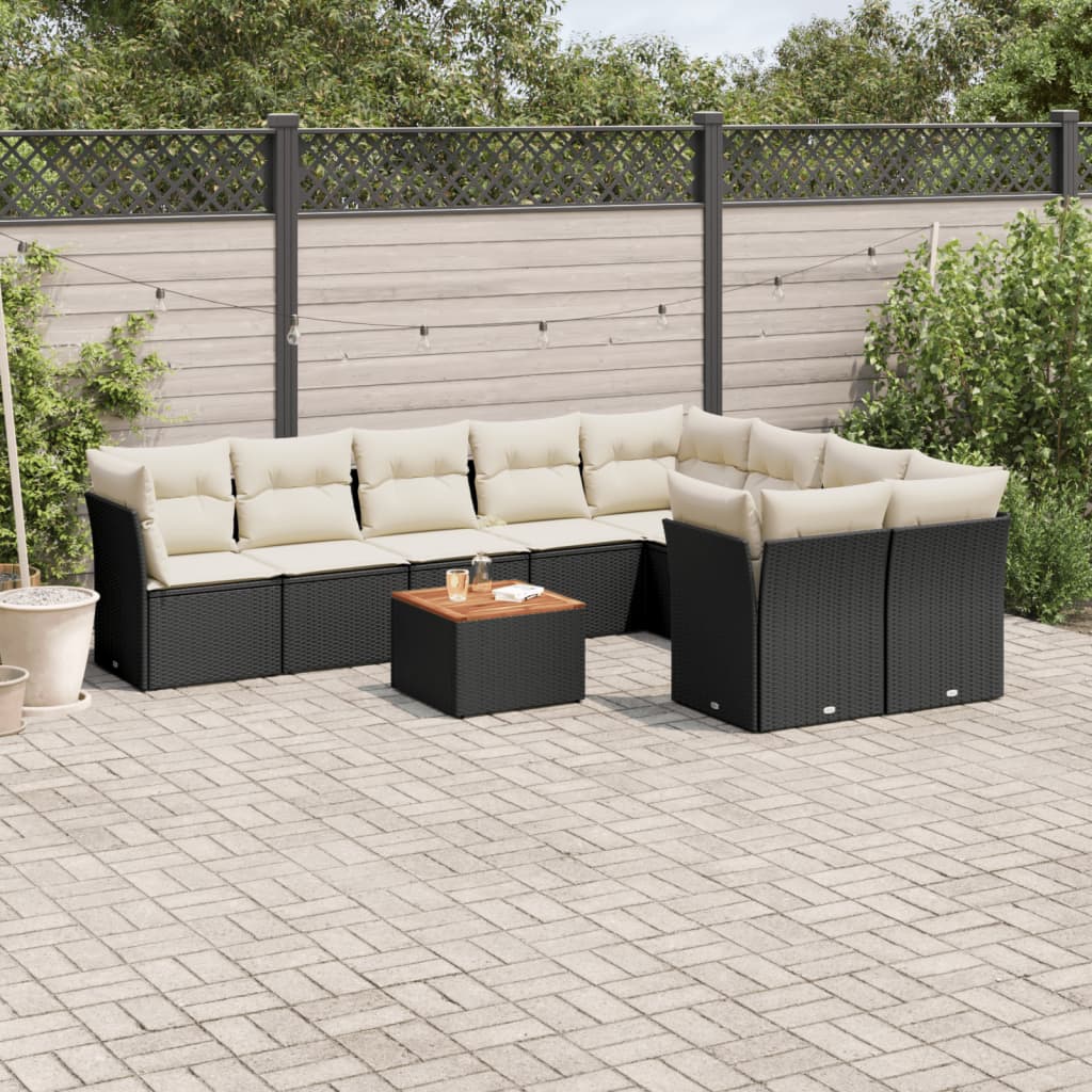 10-delige Loungeset met kussens poly rattan zwart is nu te koop bij PeponiXL, paradijselijk wonen!