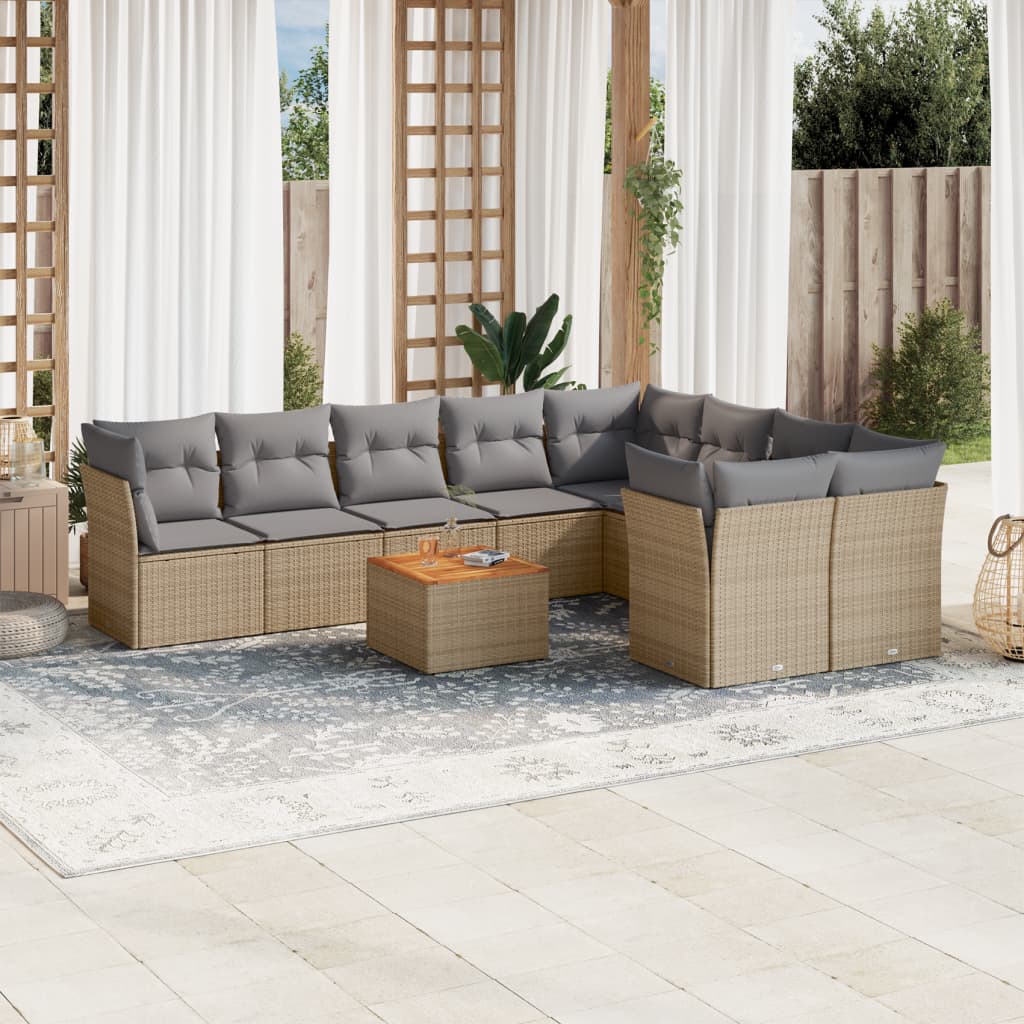 10-delige Loungeset met kussens poly rattan beige is nu te koop bij PeponiXL, paradijselijk wonen!