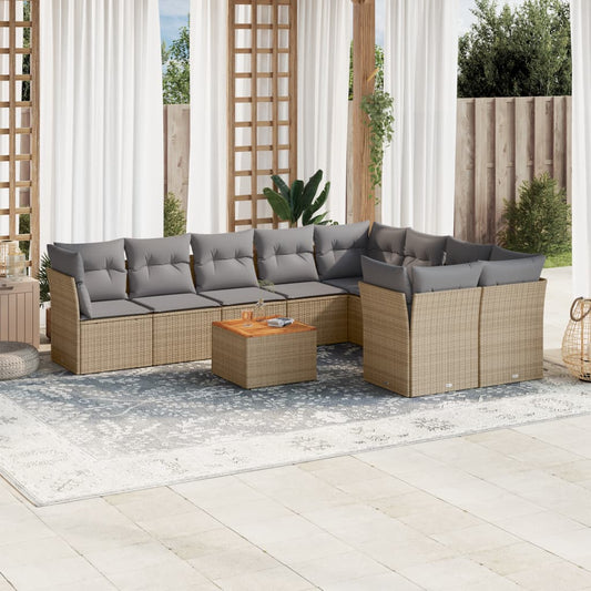 10-delige Loungeset met kussens poly rattan beige is nu te koop bij PeponiXL, paradijselijk wonen!