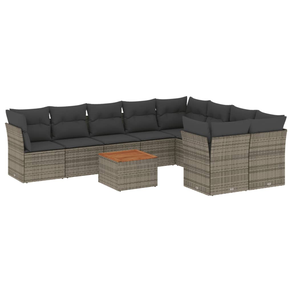 10-delige Loungeset met kussens poly rattan grijs is nu te koop bij PeponiXL, paradijselijk wonen!