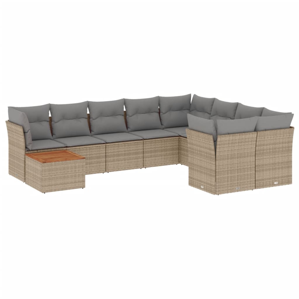 10-delige Loungeset met kussens poly rattan beige is nu te koop bij PeponiXL, paradijselijk wonen!