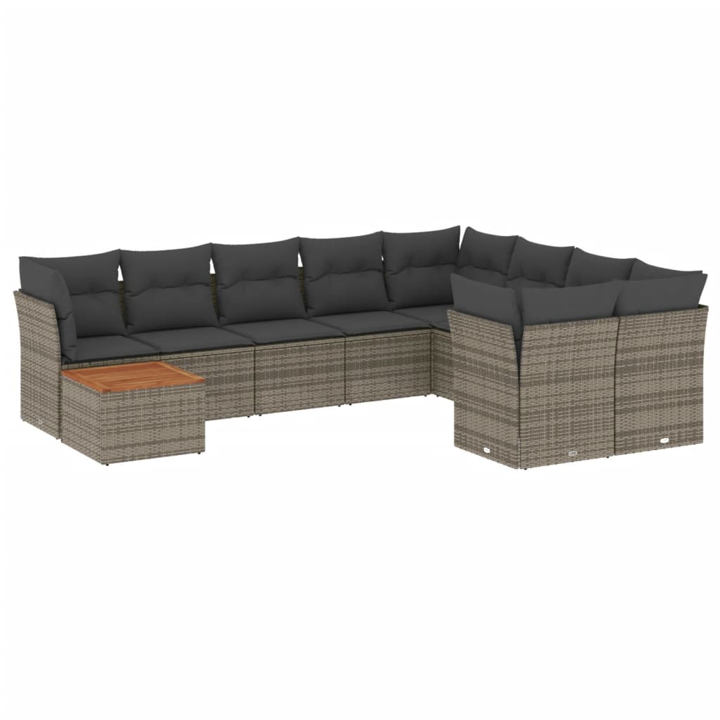 10-delige Loungeset met kussens poly rattan grijs is nu te koop bij PeponiXL, paradijselijk wonen!