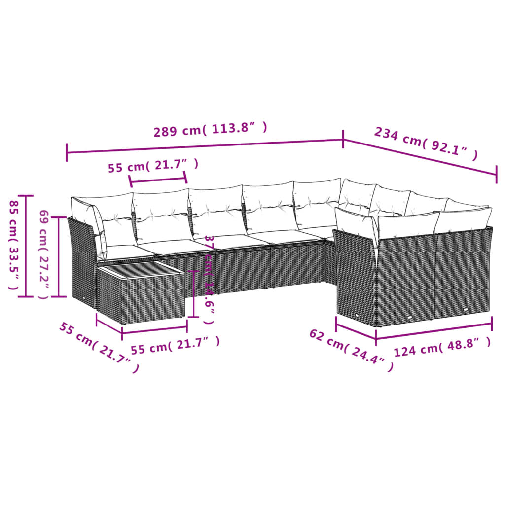 10-delige Loungeset met kussens poly rattan grijs is nu te koop bij PeponiXL, paradijselijk wonen!
