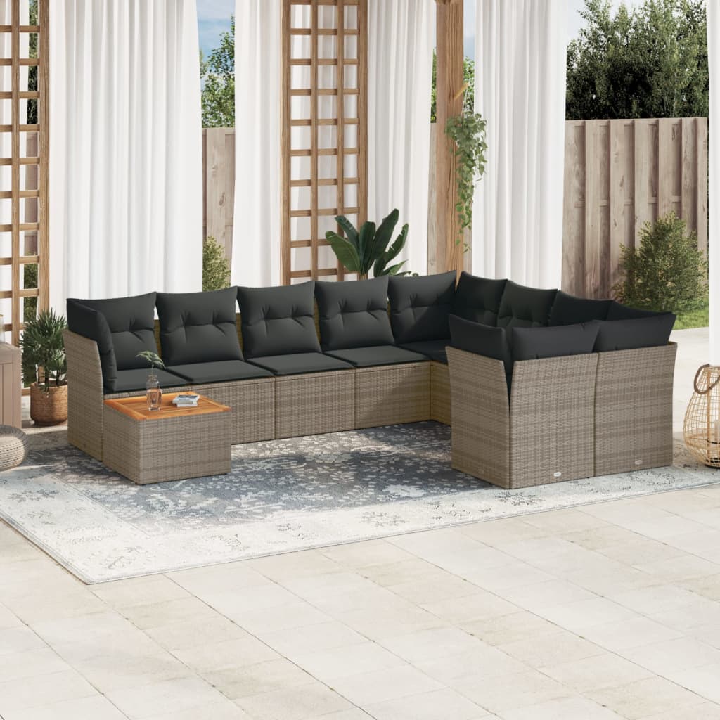 10-delige Loungeset met kussens poly rattan grijs is nu te koop bij PeponiXL, paradijselijk wonen!