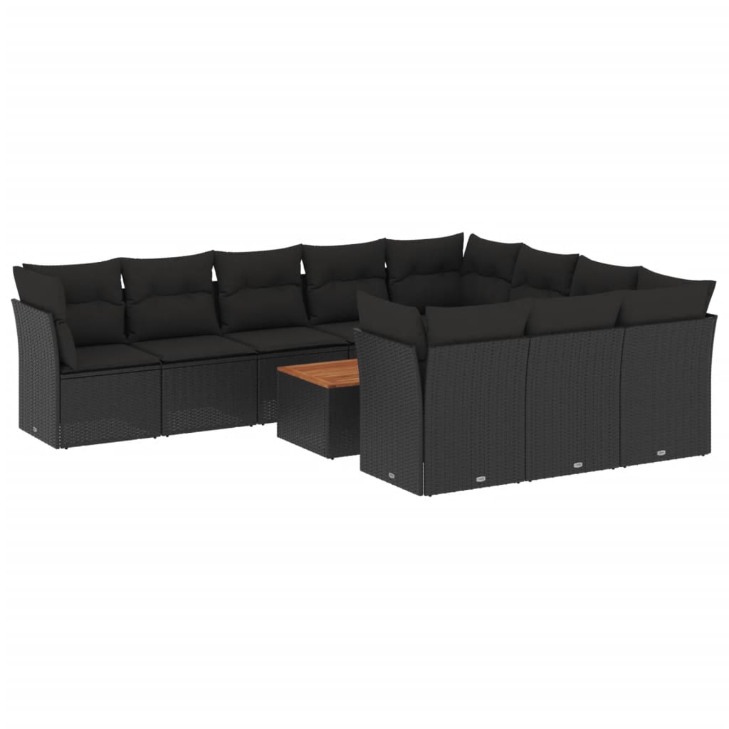 11-delige Loungeset met kussens poly rattan zwart is nu te koop bij PeponiXL, paradijselijk wonen!