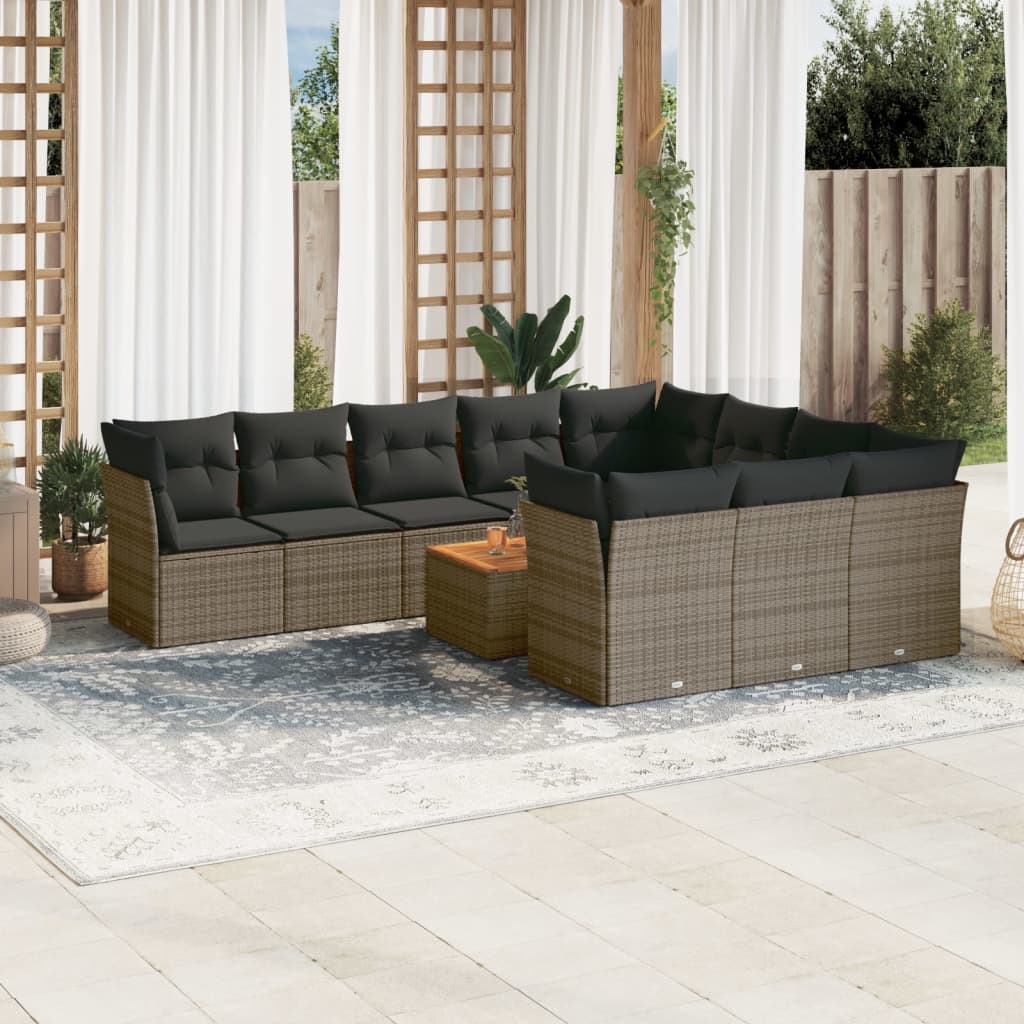 11-delige Loungeset met kussens poly rattan grijs is nu te koop bij PeponiXL, paradijselijk wonen!