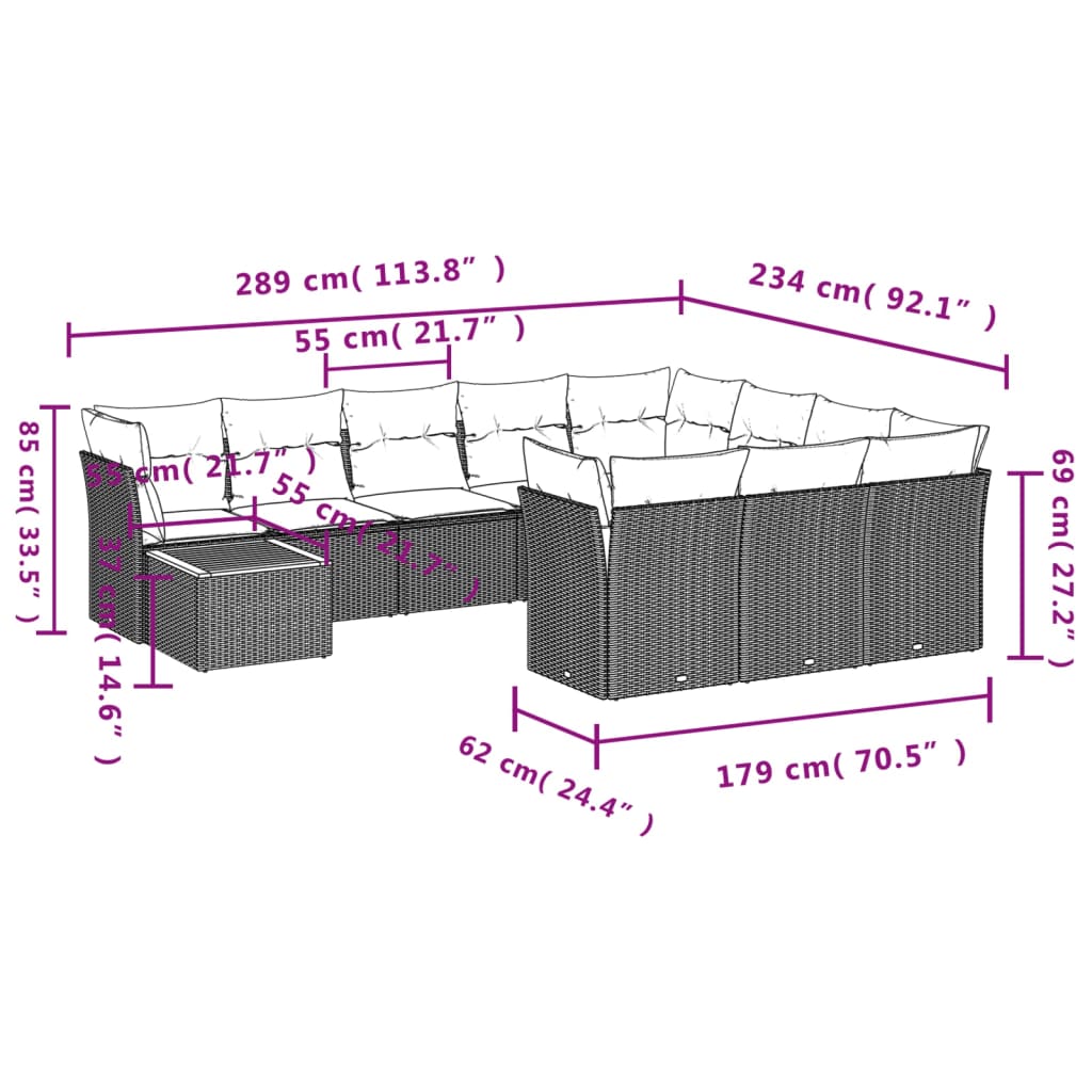 11-delige Loungeset met kussens poly rattan zwart is nu te koop bij PeponiXL, paradijselijk wonen!