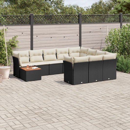 11-delige Loungeset met kussens poly rattan zwart is nu te koop bij PeponiXL, paradijselijk wonen!