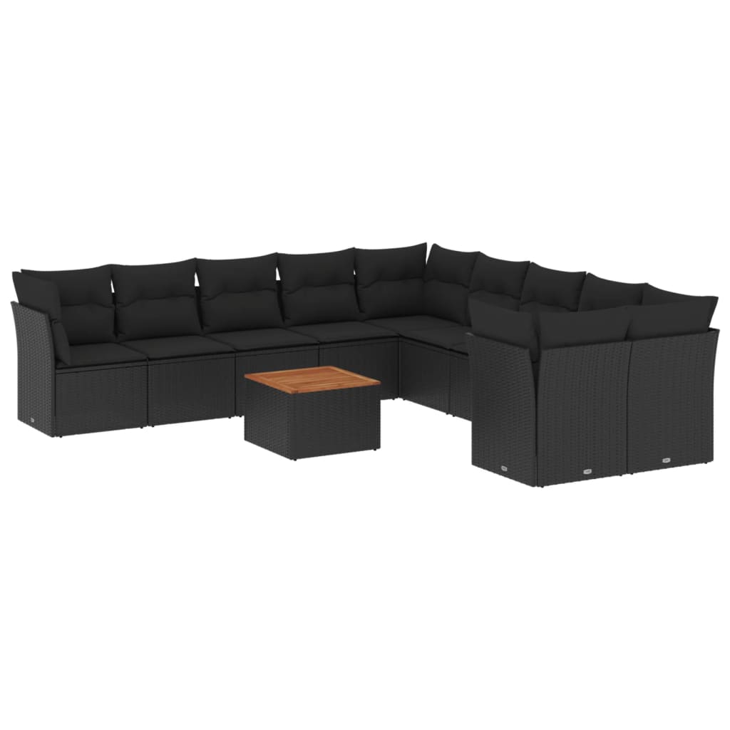 11-delige Loungeset met kussens poly rattan zwart is nu te koop bij PeponiXL, paradijselijk wonen!