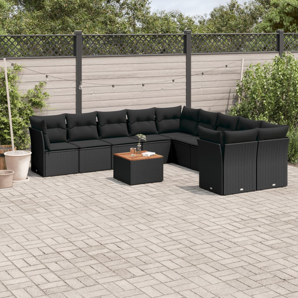 11-delige Loungeset met kussens poly rattan zwart is nu te koop bij PeponiXL, paradijselijk wonen!