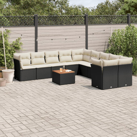 11-delige Loungeset met kussens poly rattan zwart is nu te koop bij PeponiXL, paradijselijk wonen!