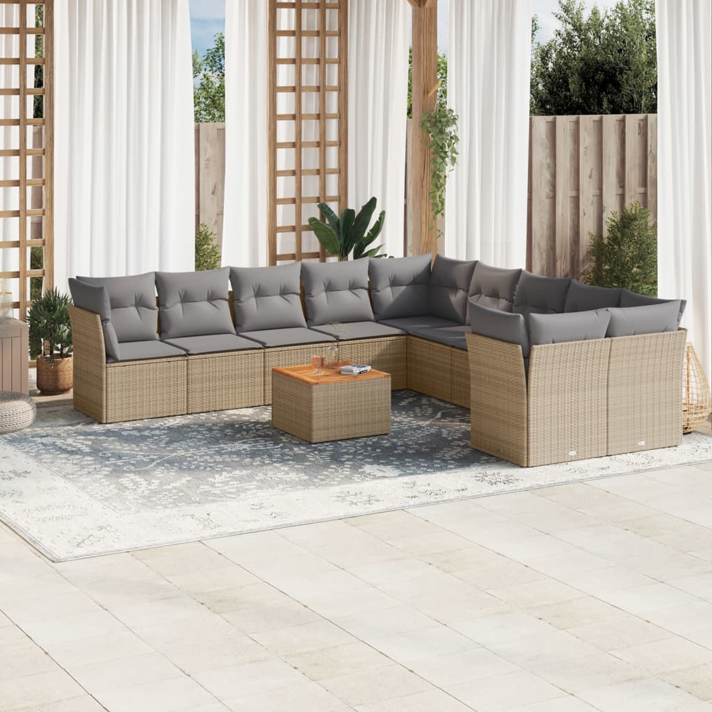 11-delige Tuinset met kussens poly rattan beige is nu te koop bij PeponiXL, paradijselijk wonen!