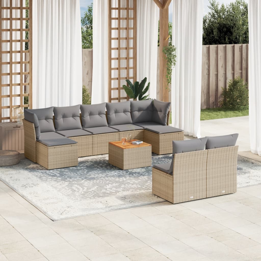 10-delige Loungeset met kussens poly rattan beige is nu te koop bij PeponiXL, paradijselijk wonen!