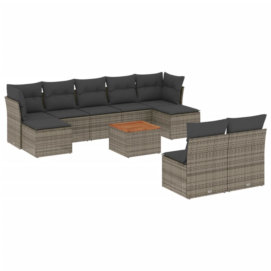 10-delige Loungeset met kussens poly rattan grijs is nu te koop bij PeponiXL, paradijselijk wonen!