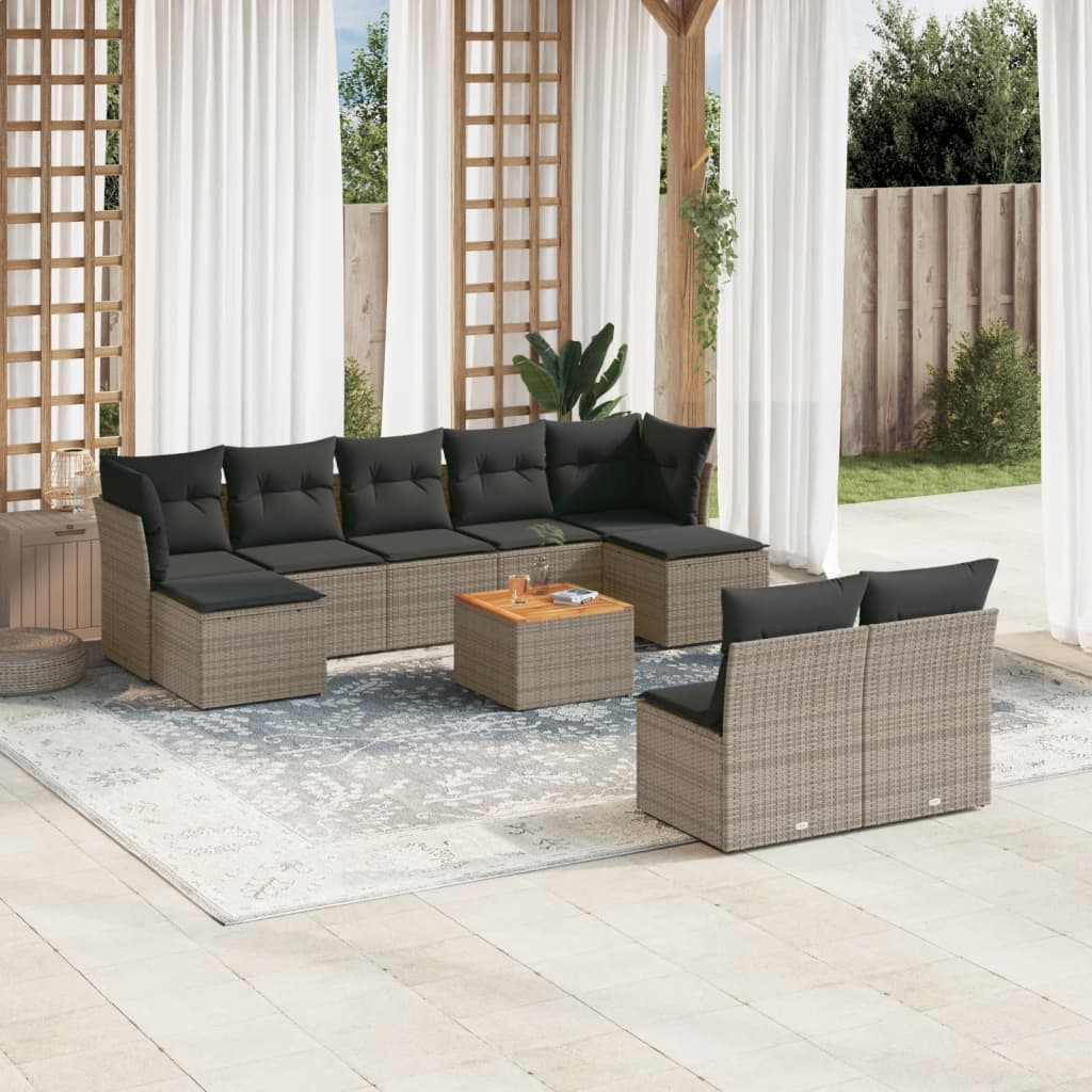 10-delige Loungeset met kussens poly rattan grijs is nu te koop bij PeponiXL, paradijselijk wonen!