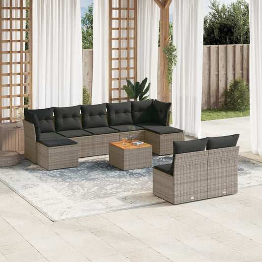 10-delige Loungeset met kussens poly rattan grijs is nu te koop bij PeponiXL, paradijselijk wonen!
