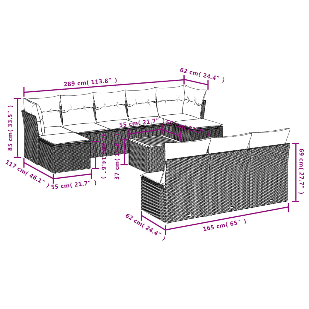 11-delige Loungeset met kussens poly rattan zwart is nu te koop bij PeponiXL, paradijselijk wonen!