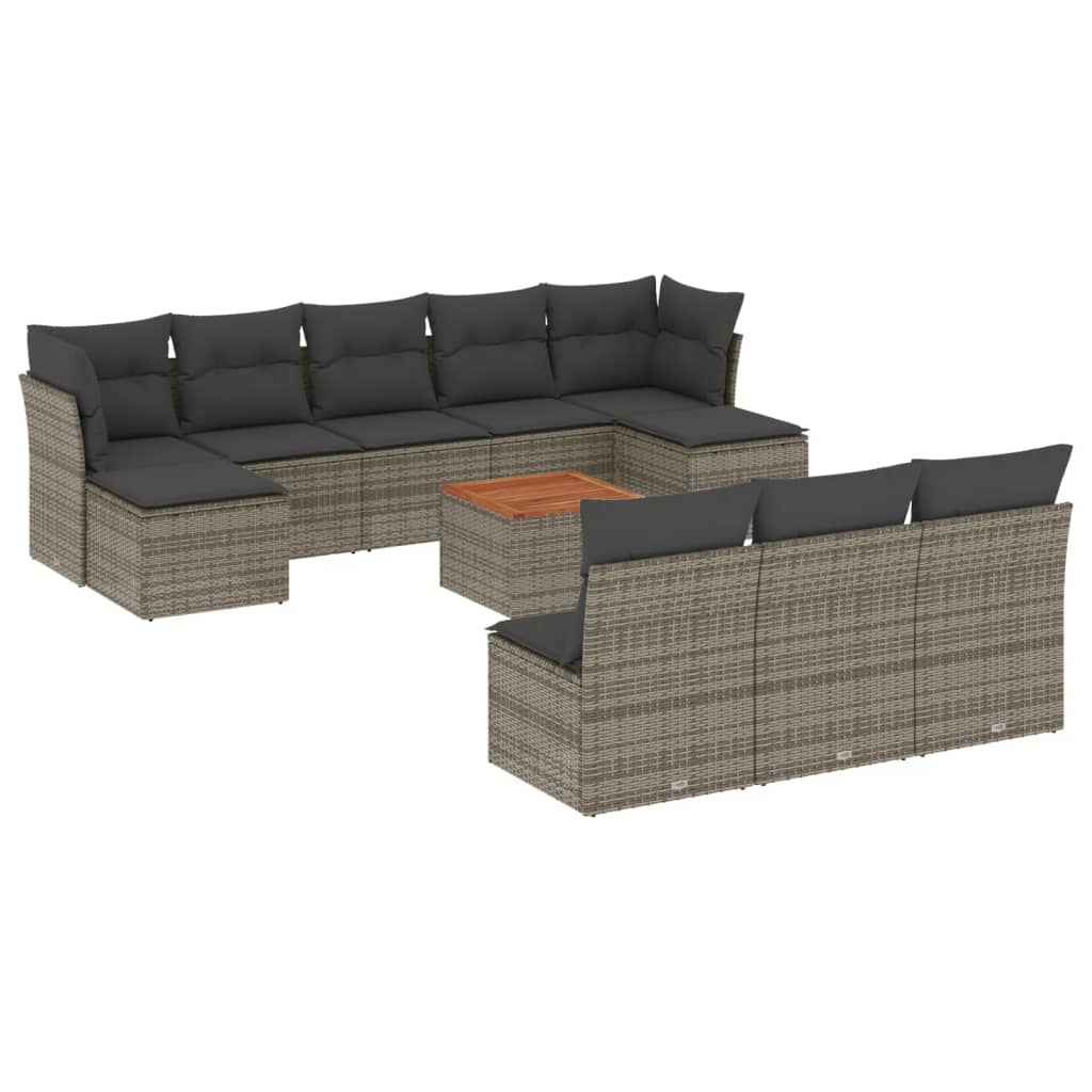 11-delige Loungeset met kussens poly rattan grijs is nu te koop bij PeponiXL, paradijselijk wonen!