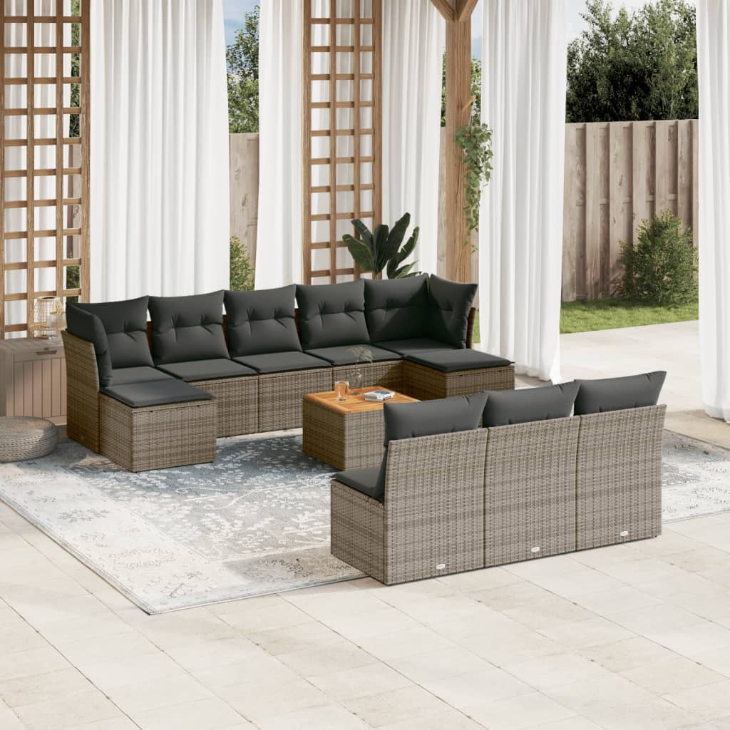 11-delige Loungeset met kussens poly rattan grijs is nu te koop bij PeponiXL, paradijselijk wonen!
