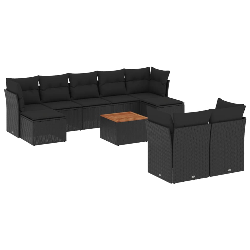 10-delige Loungeset met kussens poly rattan zwart is nu te koop bij PeponiXL, paradijselijk wonen!