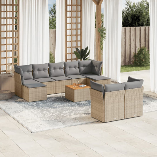 10-delige Loungeset met kussens poly rattan beige is nu te koop bij PeponiXL, paradijselijk wonen!