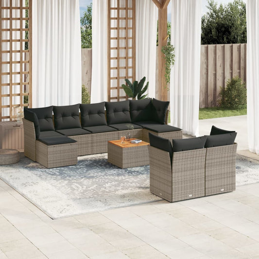 10-delige Loungeset met kussens poly rattan grijs is nu te koop bij PeponiXL, paradijselijk wonen!