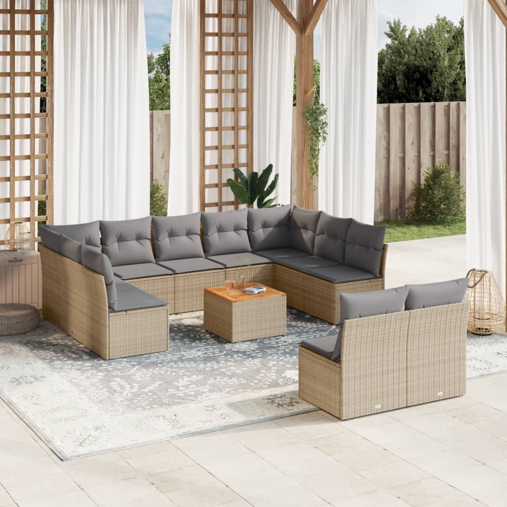 12-delige Loungeset met kussens poly rattan beige is nu te koop bij PeponiXL, paradijselijk wonen!