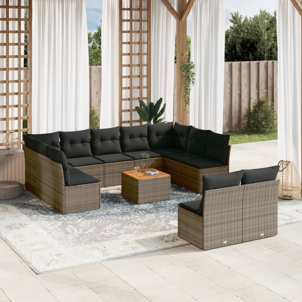12-delige Loungeset met kussens poly rattan grijs is nu te koop bij PeponiXL, paradijselijk wonen!
