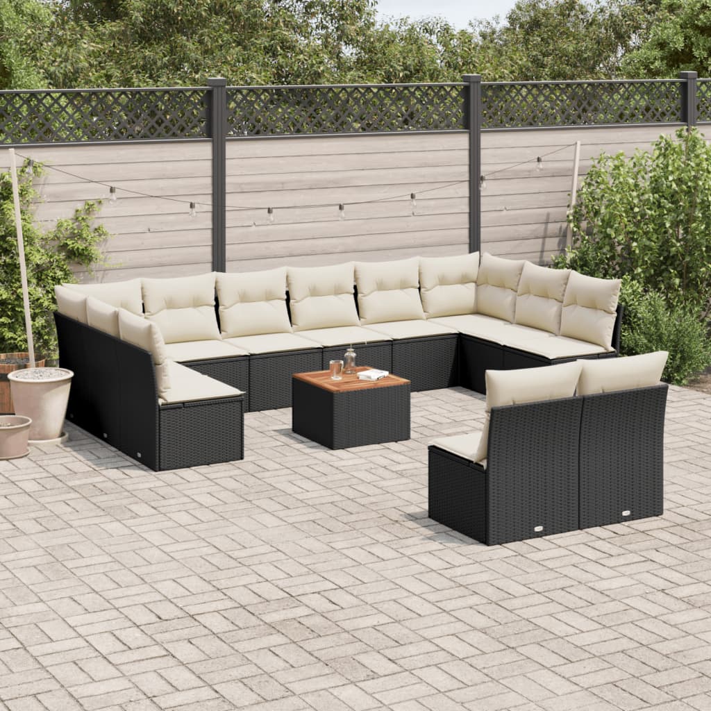 13-delige Loungeset met kussens poly rattan zwart is nu te koop bij PeponiXL, paradijselijk wonen!