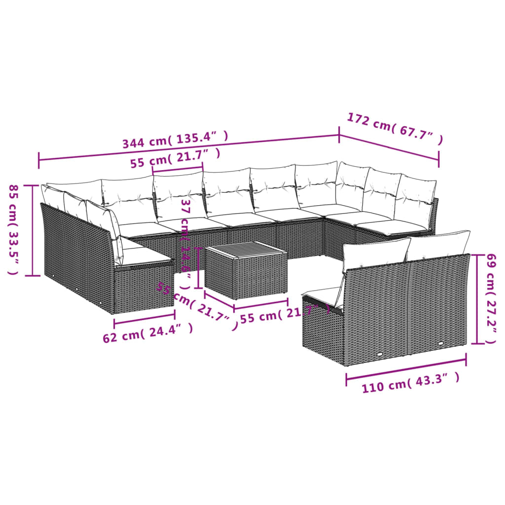 13-delige Loungeset met kussens poly rattan grijs is nu te koop bij PeponiXL, paradijselijk wonen!