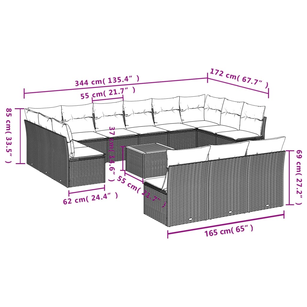 14-delige Loungeset met kussens poly rattan beige is nu te koop bij PeponiXL, paradijselijk wonen!