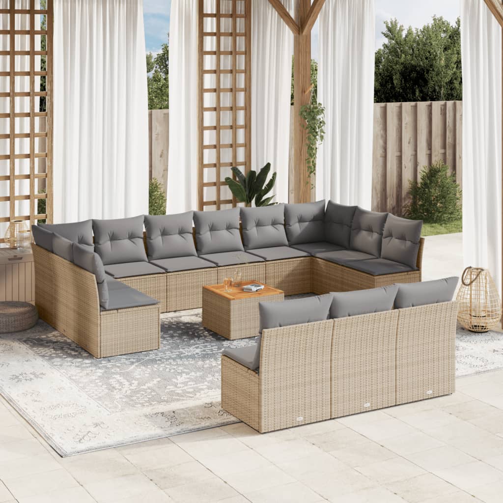 14-delige Loungeset met kussens poly rattan beige is nu te koop bij PeponiXL, paradijselijk wonen!