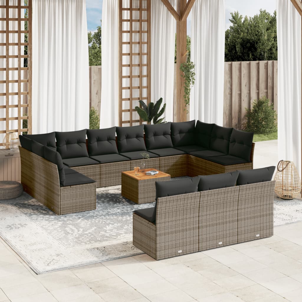 14-delige Loungeset met kussens poly rattan grijs is nu te koop bij PeponiXL, paradijselijk wonen!