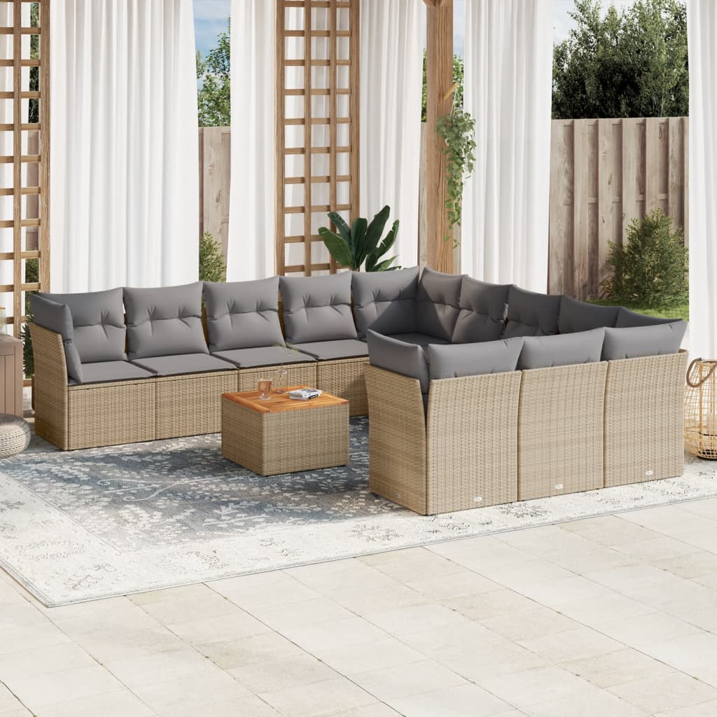 12-delige Loungeset met kussens poly rattan beige is nu te koop bij PeponiXL, paradijselijk wonen!