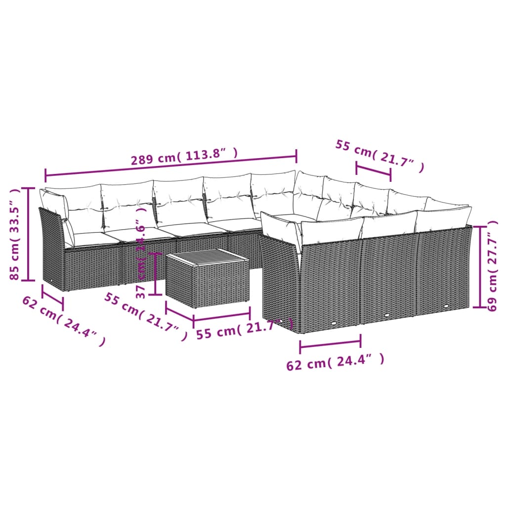 12-delige Loungeset met kussens poly rattan grijs is nu te koop bij PeponiXL, paradijselijk wonen!