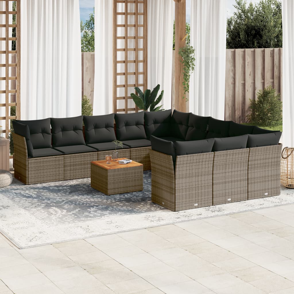12-delige Loungeset met kussens poly rattan grijs is nu te koop bij PeponiXL, paradijselijk wonen!