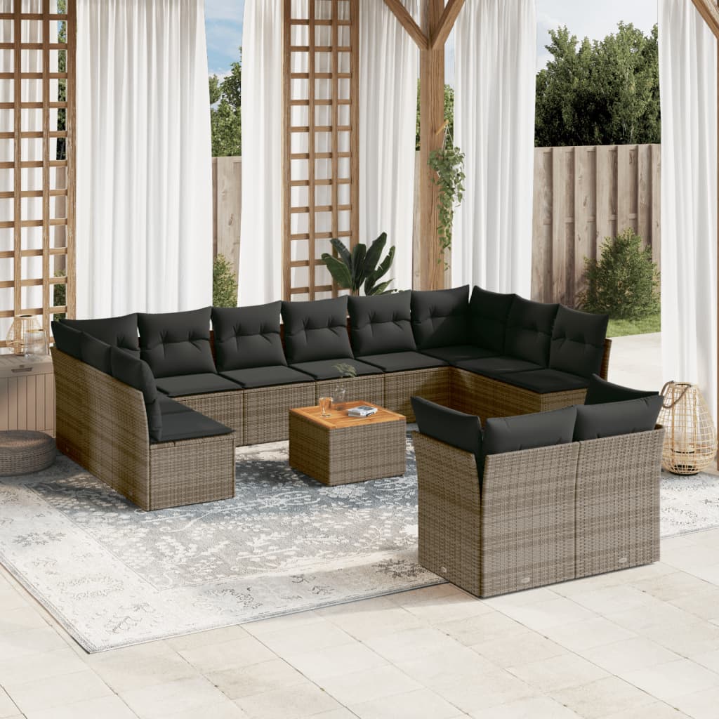 13-delige Loungeset met kussens poly rattan grijs is nu te koop bij PeponiXL, paradijselijk wonen!